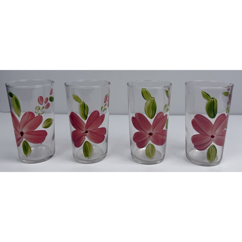 Vintage Floral Desert Rose - 4.75" x 2.50" - Painted Juice Glasses SET OF 4